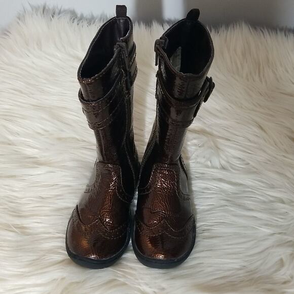 Toddler Girls Bronze Brown Patent Leather Boots - Picture 9 of 9